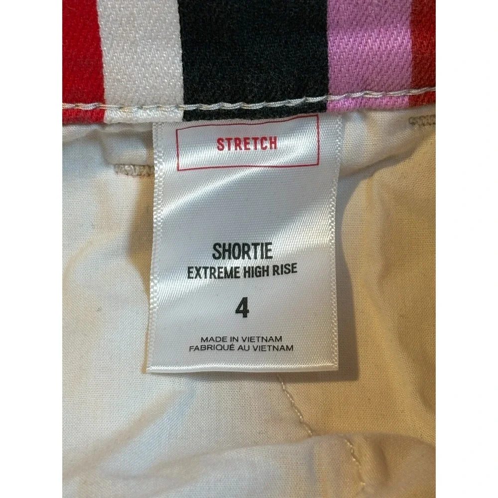 Express‎ Multicolor Striped Tie Waist Extreme High Rise Shortie Shorts Size 4 - Picture 7 of 11